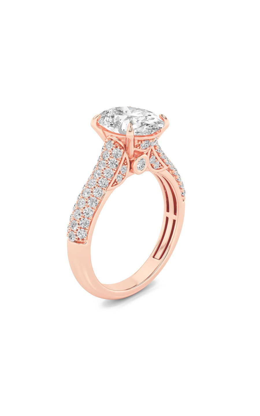 1.5Cttw Oval Shaped Lab Grown Diamond (F/VS) Hidden Halo Accented Engagement Ring in 14K Gold