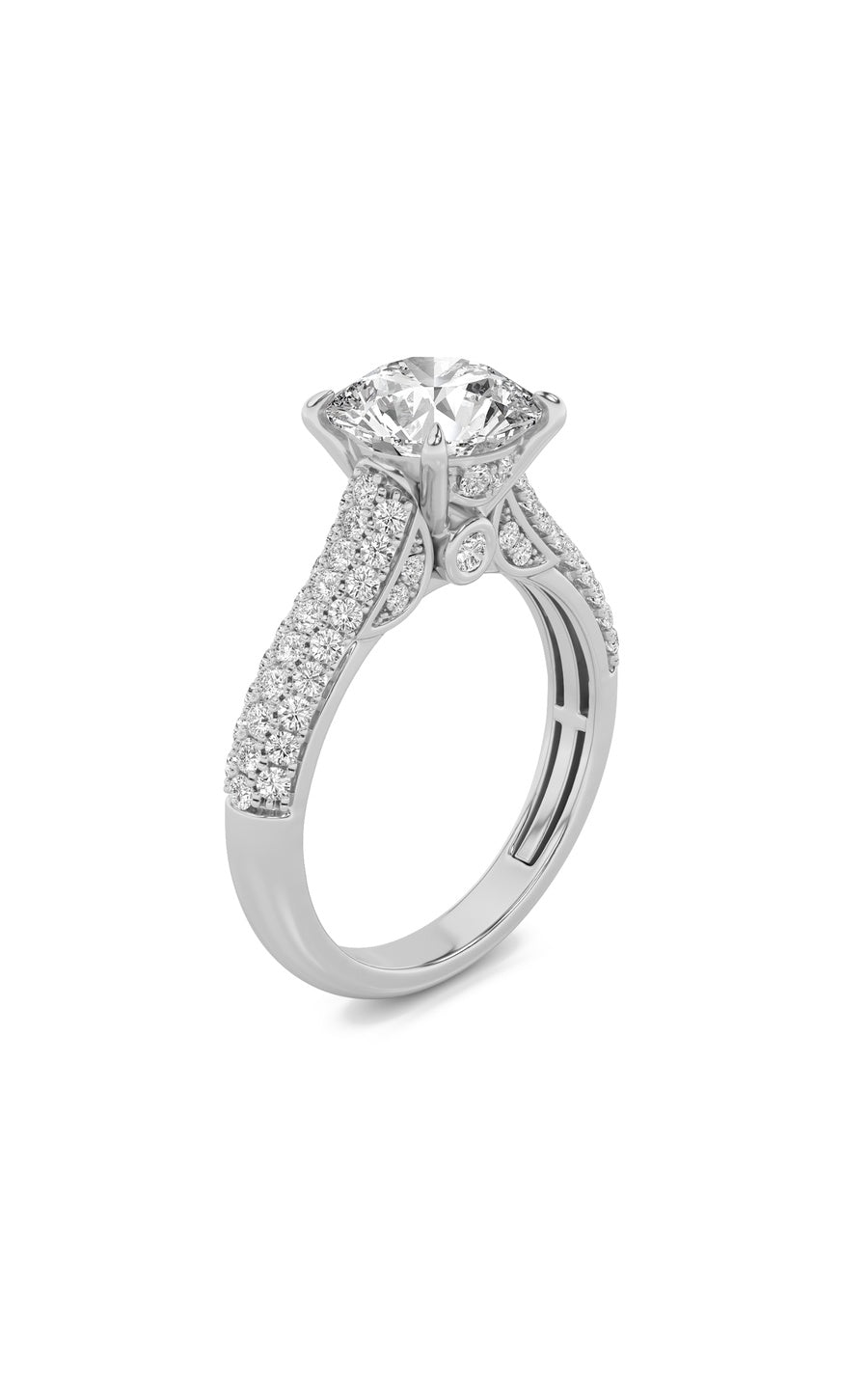 1.5Cttw Round Shaped Lab Grown Diamond (F/VS) Hidden Halo Accented Engagement Ring in 14K Gold