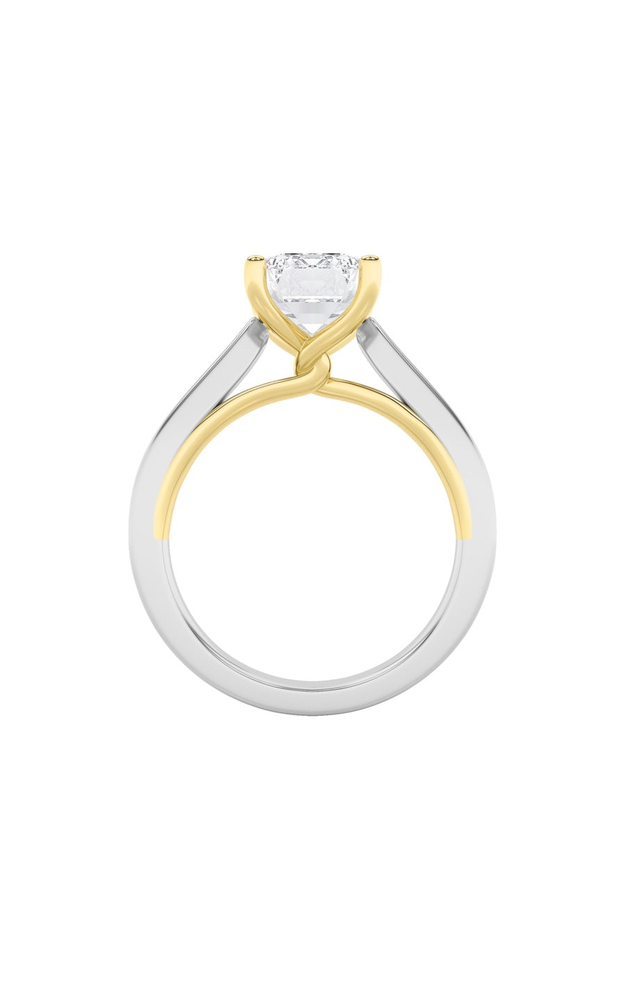1Cttw Emerald Shaped Lab Grown Diamond (F/VS) TwoTone Twisted Basket Cathedral Shank Solitaire Ringin 14K Gold