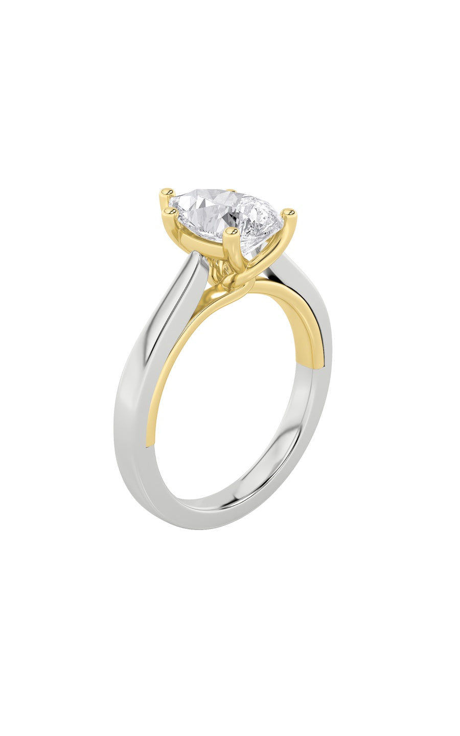 1Cttw Pear Shaped Lab Grown Diamond (F/VS) Two Tone Twisted Basket Cathedral Shank Solitaire Ring in14K Gold