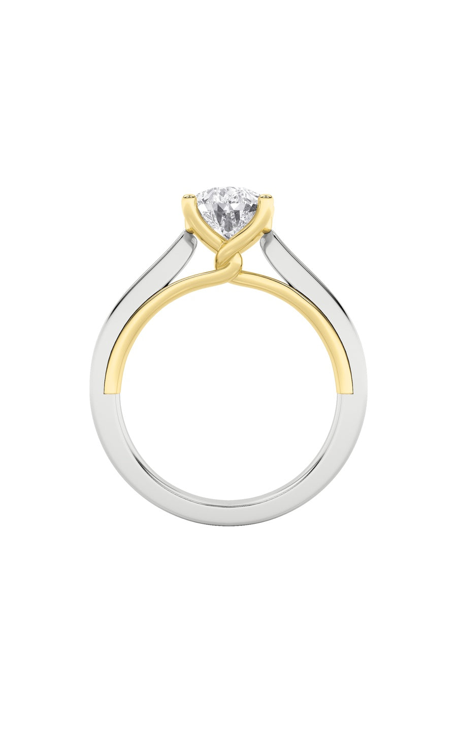 2Cttw Pear Shaped Lab Grown Diamond (F/VS) Two Tone Twisted Basket Cathedral Shank Solitaire Ring in14K Gold
