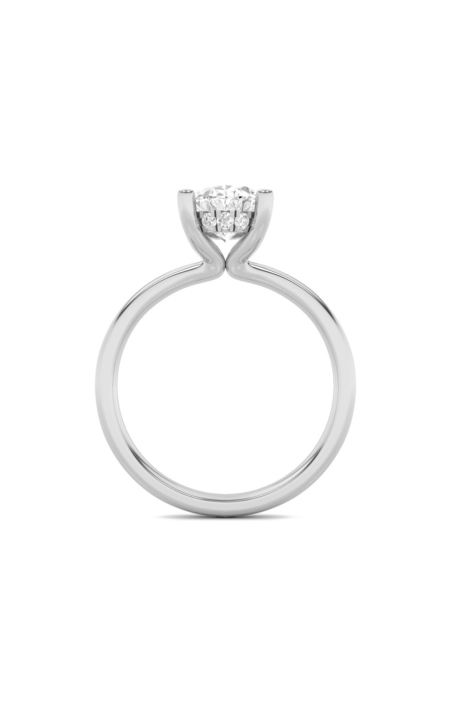 2Cttw Oval Shaped Lab Grown Diamond (F/VS) HiddenHalo Petite Shank Ring in 14K Gold