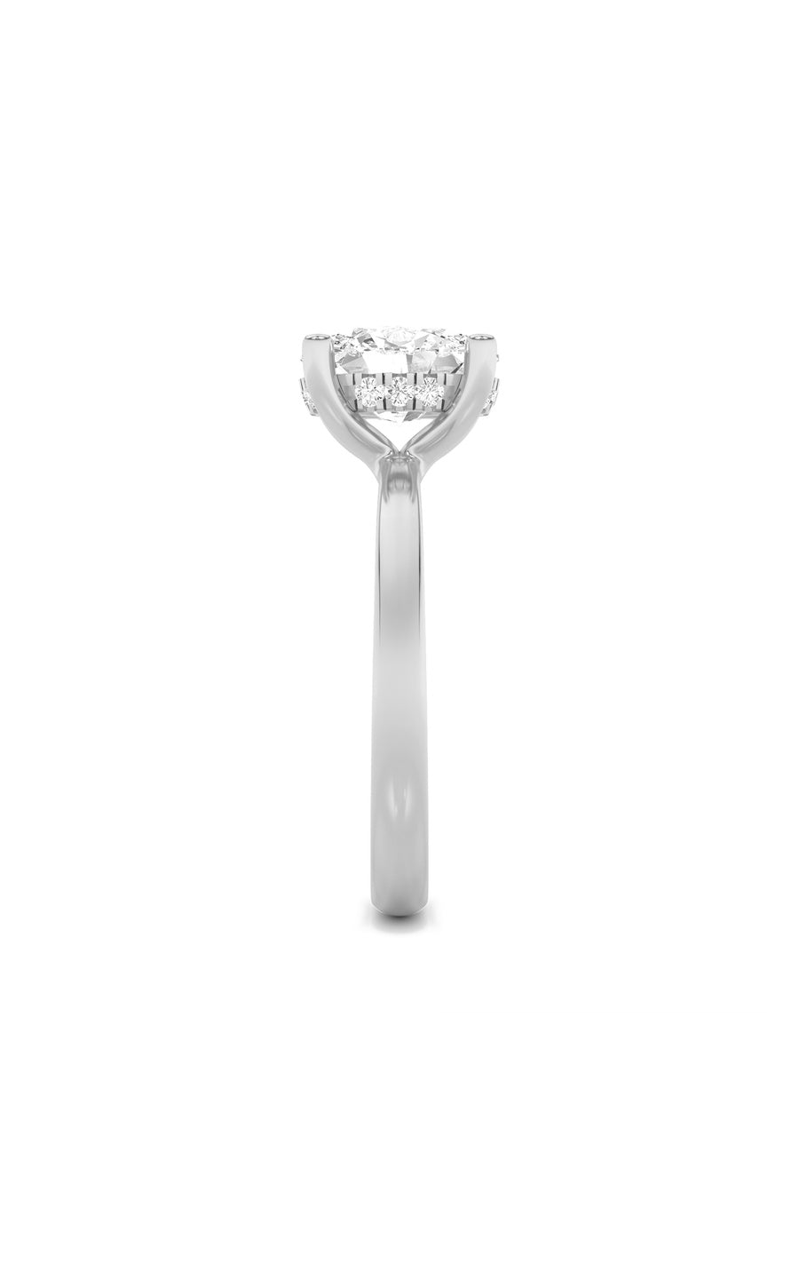 2Cttw Oval Shaped Lab Grown Diamond (F/VS) HiddenHalo Petite Shank Ring in 14K Gold