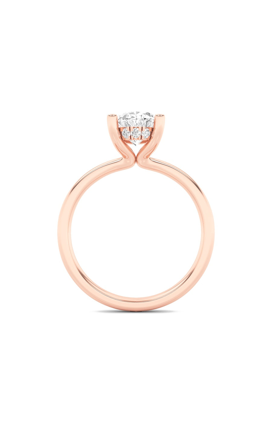 2Cttw Oval Shaped Lab Grown Diamond (F/VS) HiddenHalo Petite Shank Ring in 14K Gold
