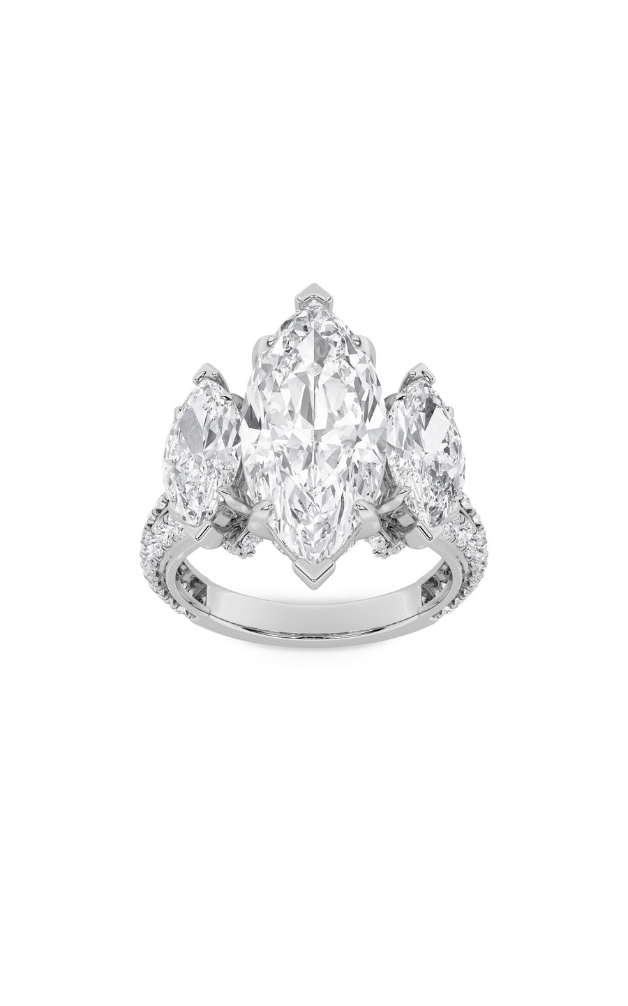 7.75Cttw Marquise Shaped Lab Grown Diamond (F/VS)Bold Statement Accented Ring in 14K Gold