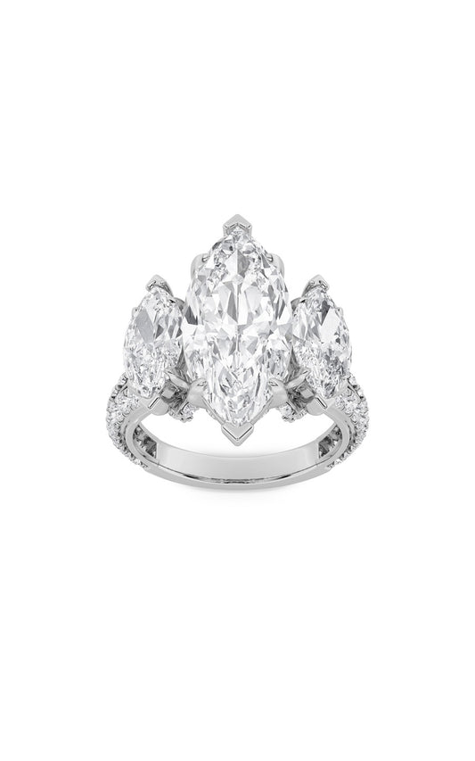 7.75Cttw Marquise Shaped Lab Grown Diamond (F/VS)Bold Statement Accented Ring in 14K Gold