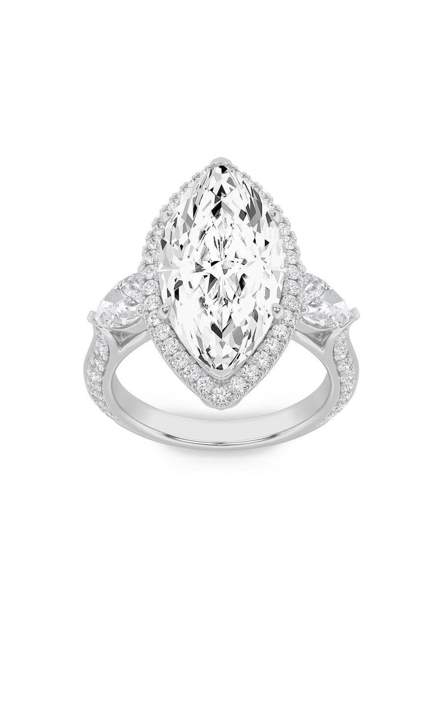 6.5Cttw Marquise Shaped Lab Grown Diamond (G/VS) Bold Statement Accented Ring in 14K Gold