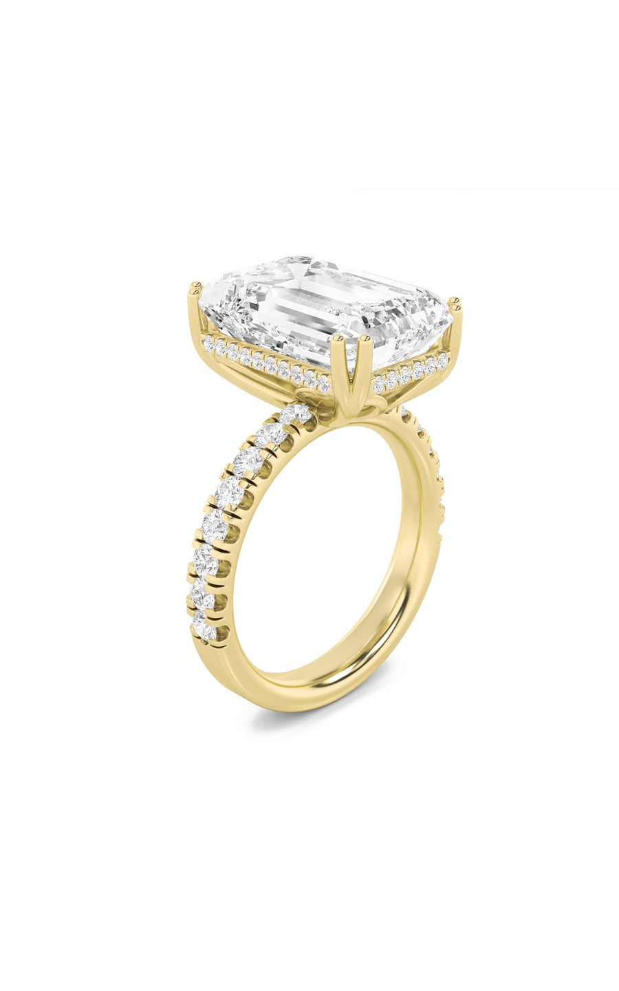 10.25Cttw Emerald Shaped Lab Grown Diamond (G/VS)Bold Statement Accented Ring in 14K Gold