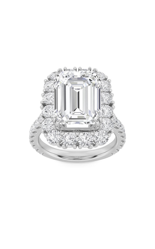 7.25Cttw Emerald Shaped Lab Grown Diamond (F/VS) Bold Statement Accented  Ring in 14K Gold