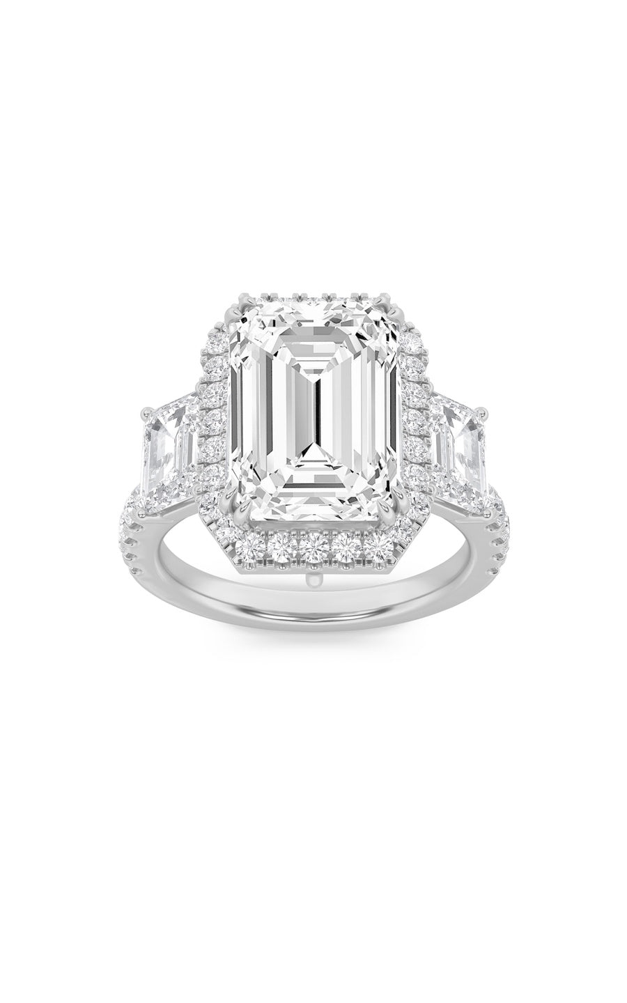 7Cttw Emerald Shaped Lab Grown Diamond (F/VS) BoldAccented Engagement Ring in 14K Gold