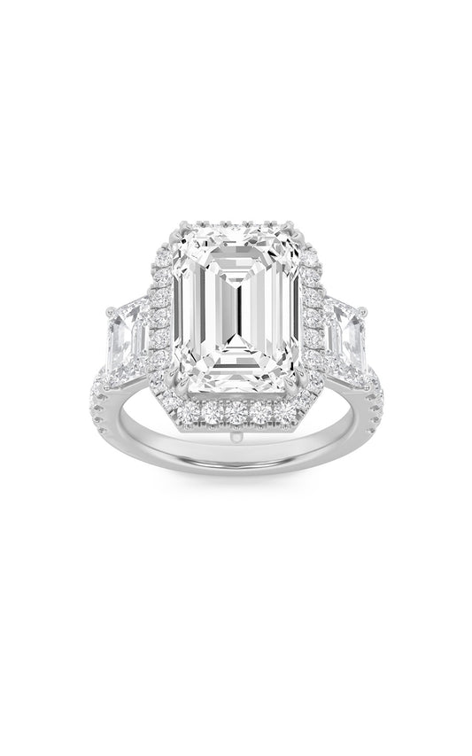 7Cttw Emerald Shaped Lab Grown Diamond (F/VS) BoldAccented Engagement Ring in 14K Gold