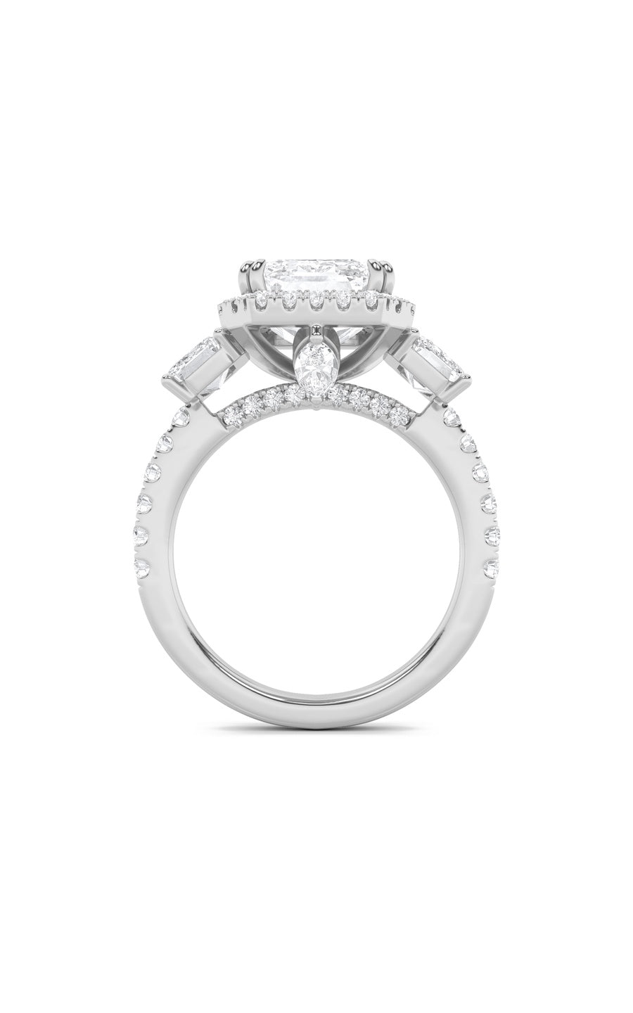 7Cttw Emerald Shaped Lab Grown Diamond (F/VS) BoldAccented Engagement Ring in 14K Gold