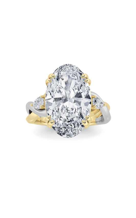 6.25Cttw Oval Shaped Lab Grown Diamond (F/VS) BoldAccented Engagement Ring in 14K Gold