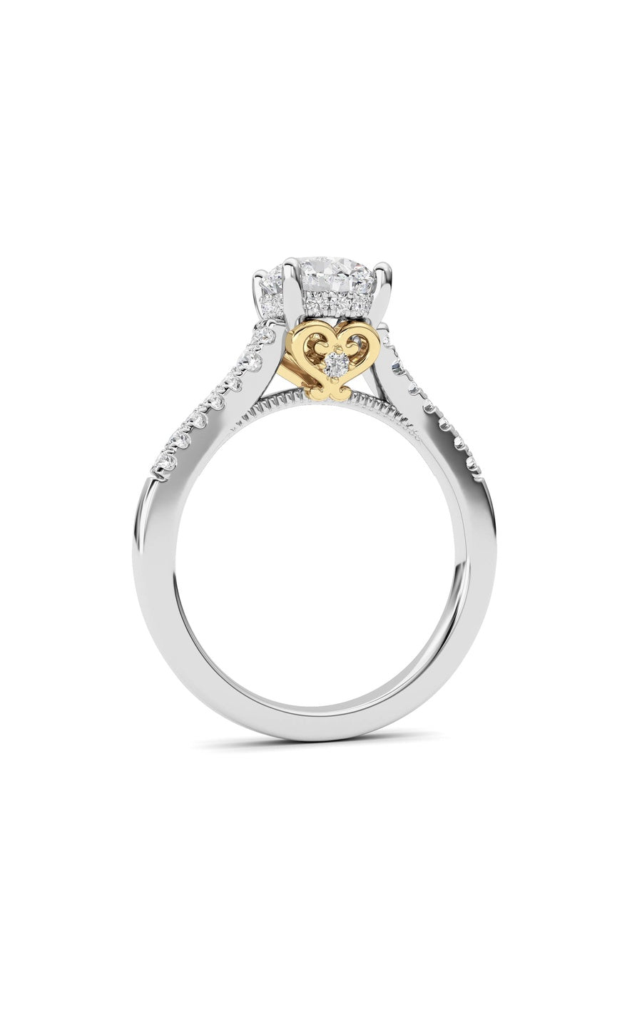 1.5Cttw Round Shaped Lab Grown Diamond (F/VS) Accented Two Tone Engagement Ring in 14K Gold