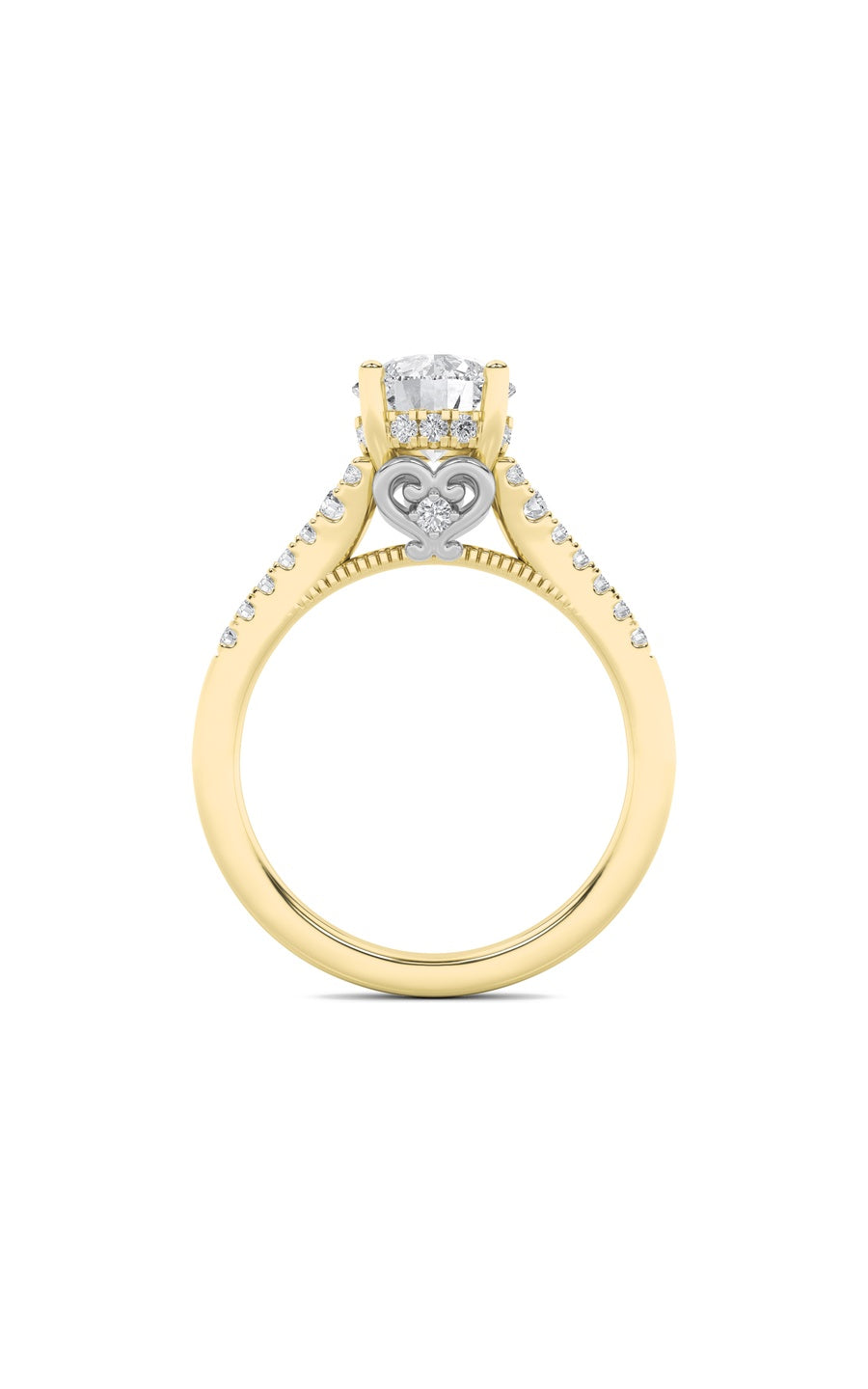 1.5Cttw Round Shaped Lab Grown Diamond (F/VS) Accented Two Tone Engagement Ring in 14K Gold