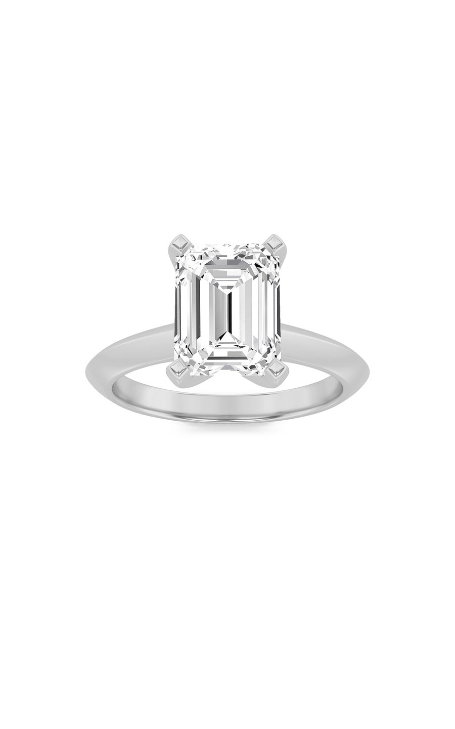 2.5Cttw Emerald Shaped Lab Grown Diamond (F/VS) Knife Edge Shank Solitaire Engagement Ring in 14K Gold