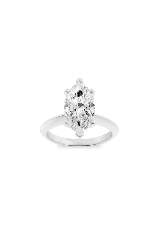 3Cttw Marquise Shaped Lab Grown Diamond (F/VS) Knife Edge Shank Solitaire Engagement Ring in 14K Gold