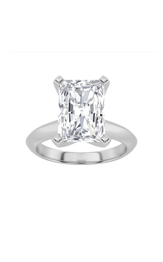 3Cttw Radiant Shaped Lab Grown Diamond (F/VS) Knife Edge Shank Solitaire Engagement Ring in 14K Gold