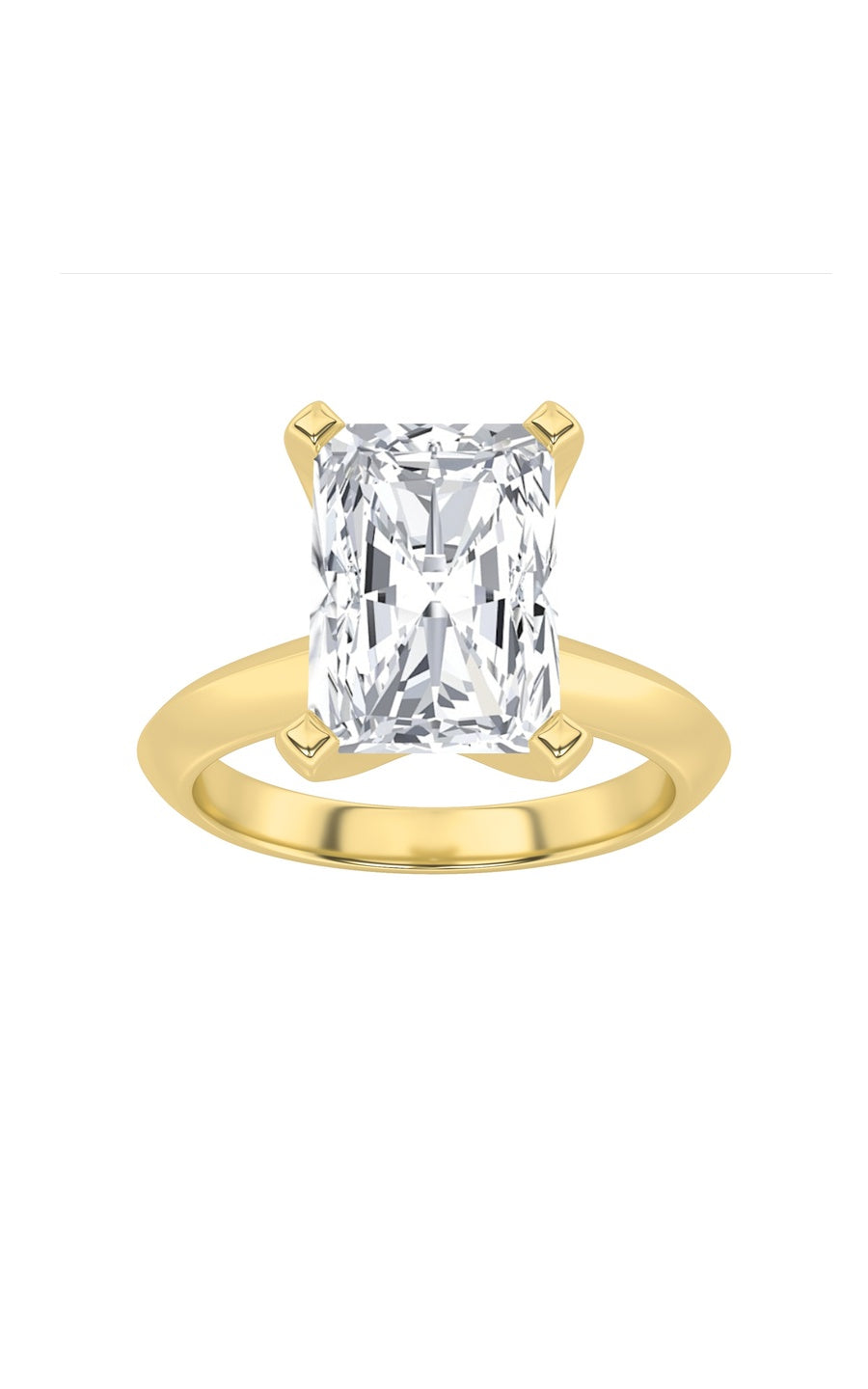 3Cttw Radiant Shaped Lab Grown Diamond (F/VS) Knife Edge Shank Solitaire Engagement Ring in 14K Gold