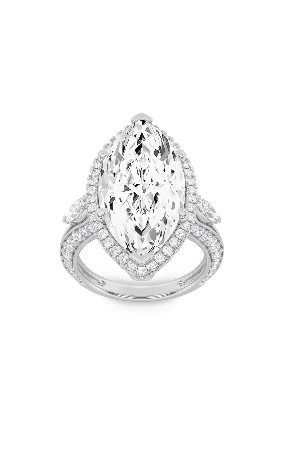 9Cttw Marquise Shaped Lab Grown Diamond (F/VS) Bold Statement Accented  Ring in 14K Gold
