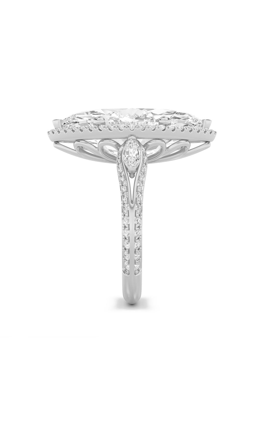 9Cttw Marquise Shaped Lab Grown Diamond (F/VS) Bold Statement Accented  Ring in 14K Gold