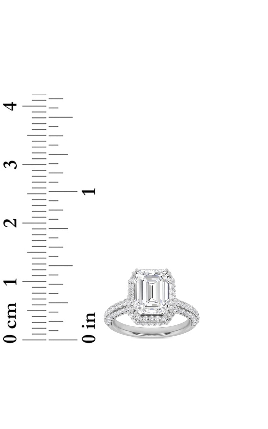 3Cttw Emerald Shaped Lab Grown Diamond (F/VS) HaloAccented Engagement Ring in 14K Gold