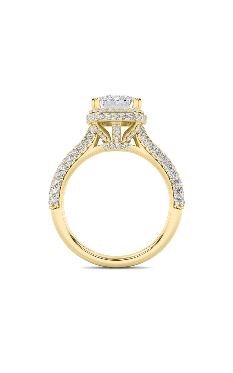 3Cttw Emerald Shaped Lab Grown Diamond (F/VS) HaloAccented Engagement Ring in 14K Gold