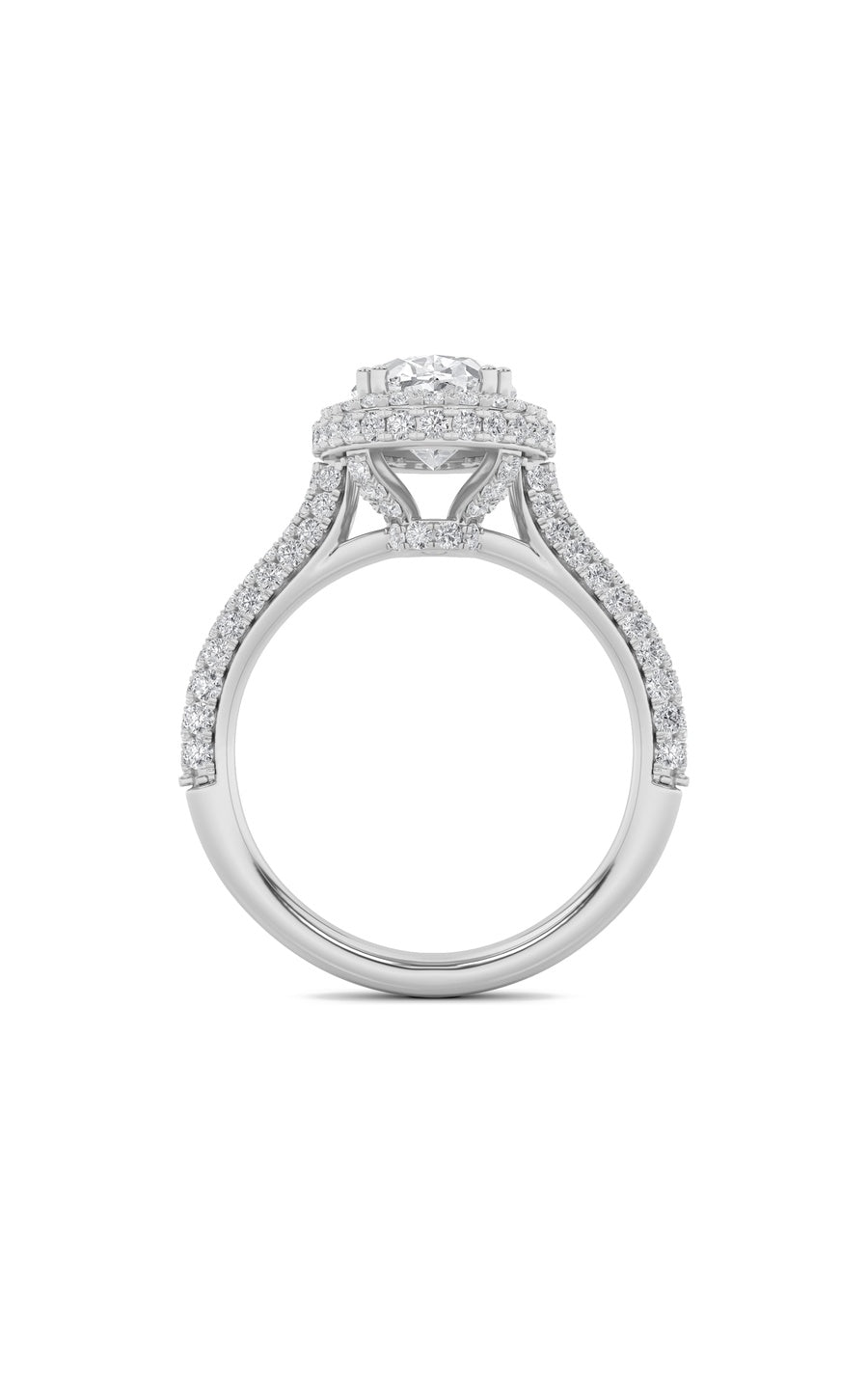 3Cttw Oval Shaped Lab Grown Diamond (F/VS) Halo Accented Engagement Ring in 14K Gold