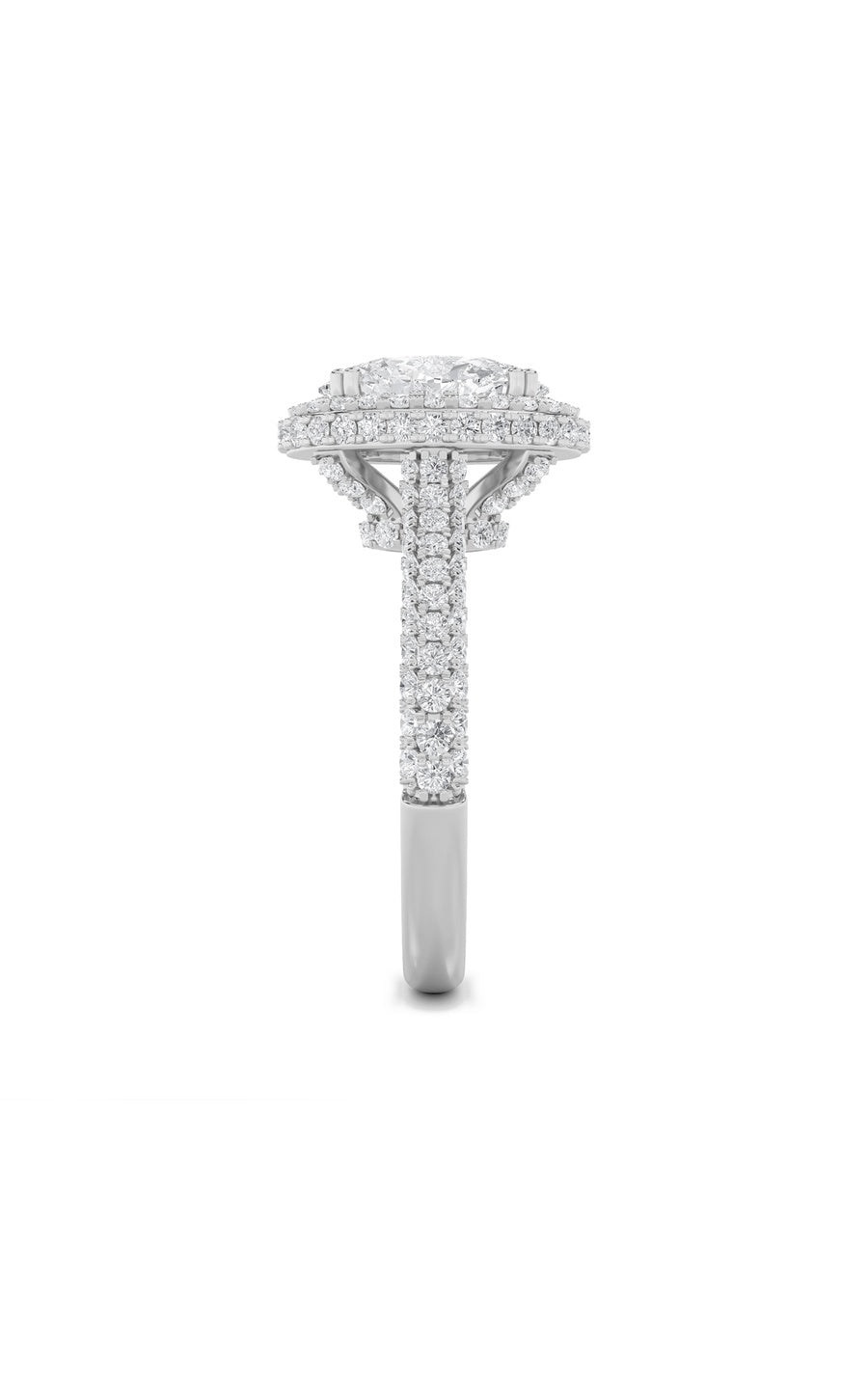 3Cttw Oval Shaped Lab Grown Diamond (F/VS) Halo Accented Engagement Ring in 14K Gold