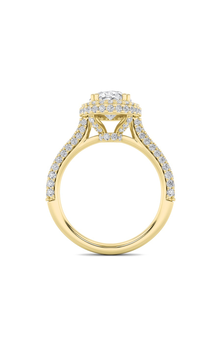 3Cttw Oval Shaped Lab Grown Diamond (F/VS) Halo Accented Engagement Ring in 14K Gold