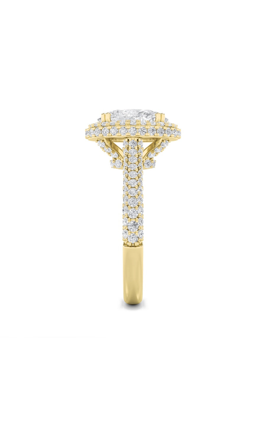 3Cttw Oval Shaped Lab Grown Diamond (F/VS) Halo Accented Engagement Ring in 14K Gold
