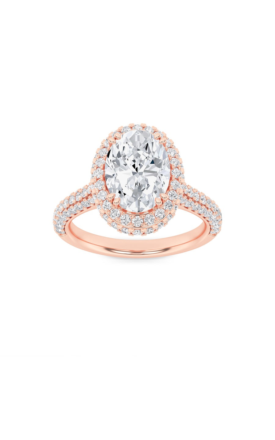 3Cttw Oval Shaped Lab Grown Diamond (F/VS) Halo Accented Engagement Ring in 14K Gold