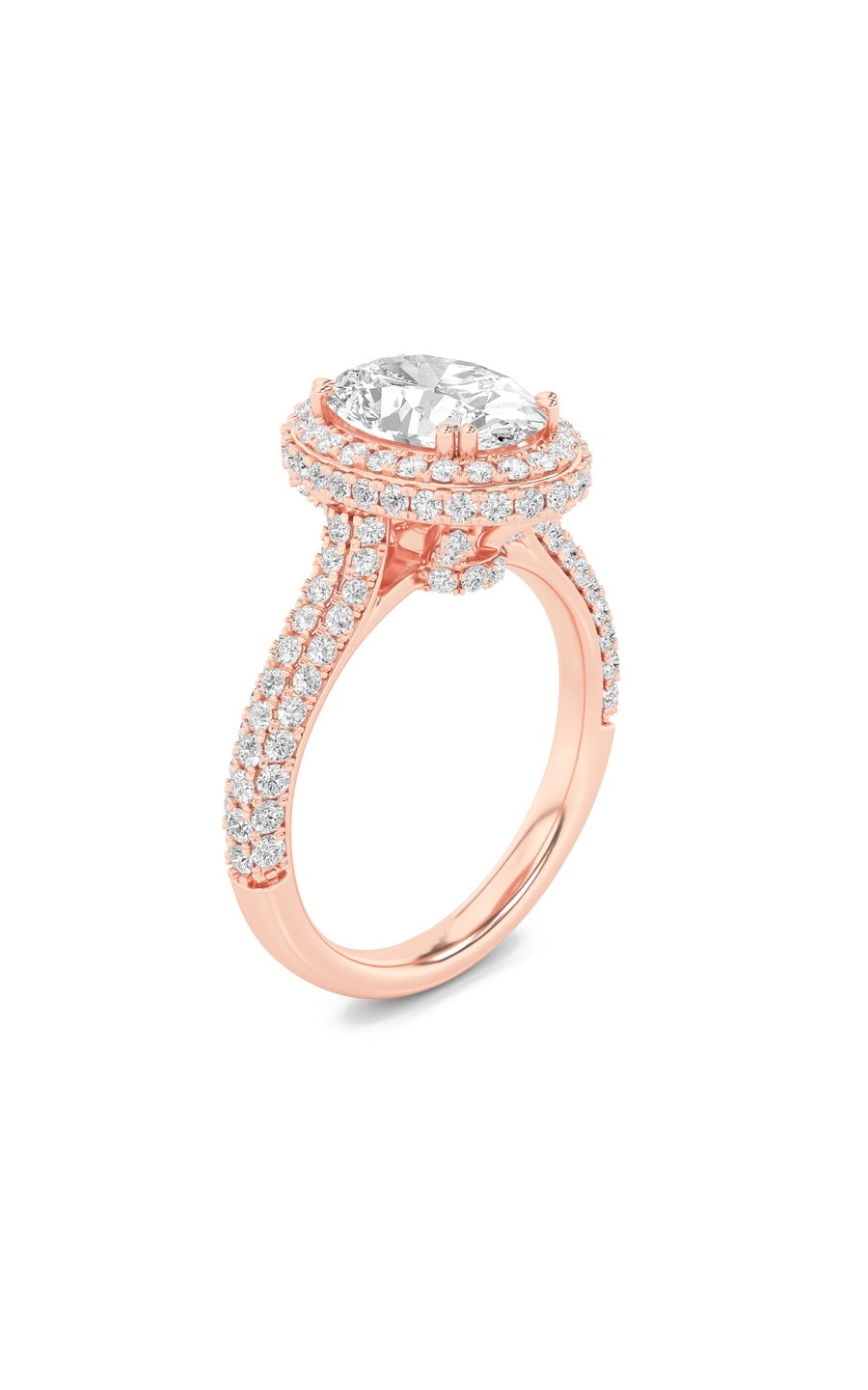 3Cttw Oval Shaped Lab Grown Diamond (F/VS) Halo Accented Engagement Ring in 14K Gold