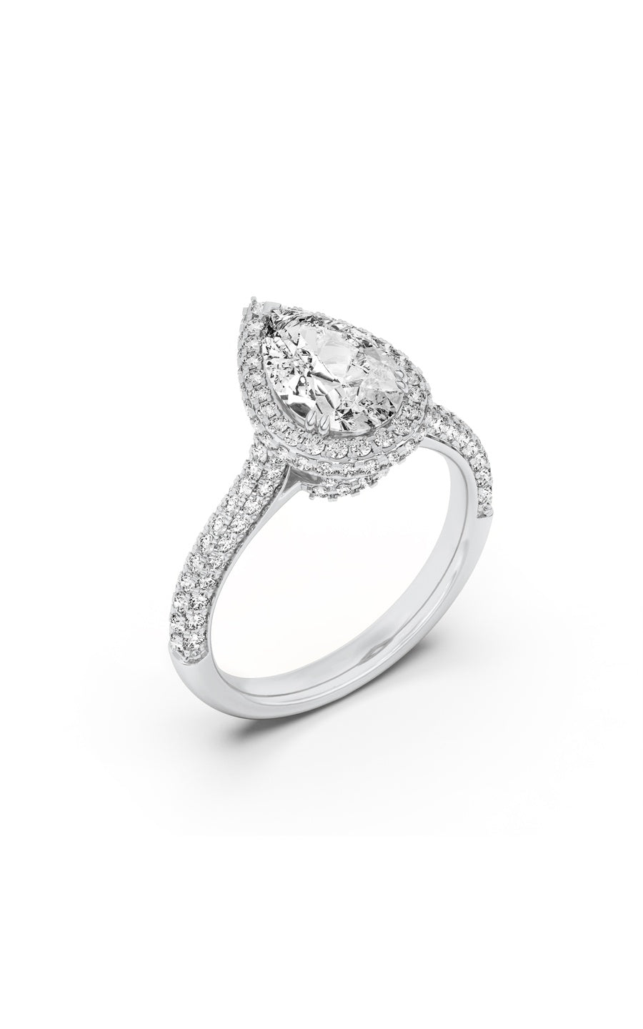 3Cttw Pear Shaped Lab Grown Diamond (F/VS) Halo Accented Engagement Ring in 14K Gold