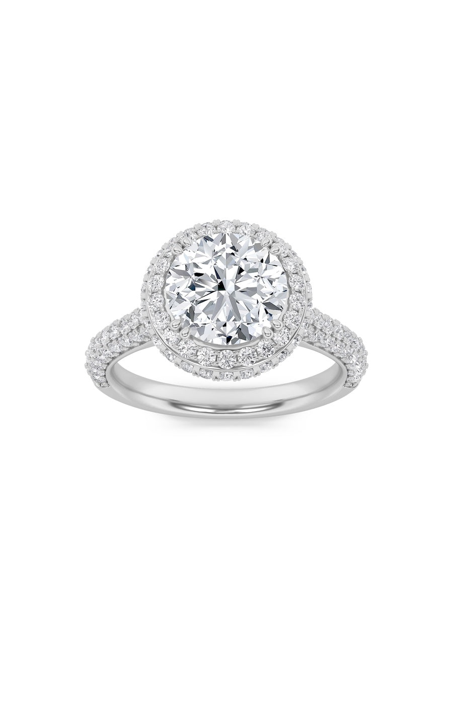 3Cttw Round Shaped Lab Grown Diamond (F/VS) Halo Accented Engagement Ring in 14K Gold