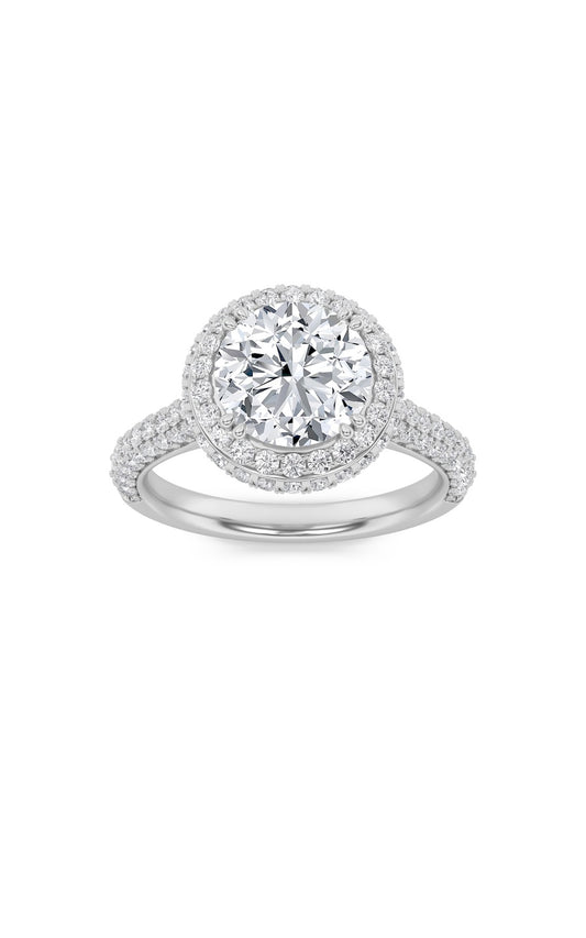 3Cttw Round Shaped Lab Grown Diamond (F/VS) Halo Accented Engagement Ring in 14K Gold