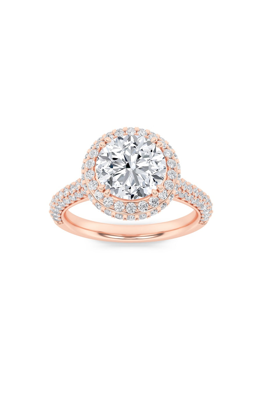 3Cttw Round Shaped Lab Grown Diamond (F/VS) Halo Accented Engagement Ring in 14K Gold