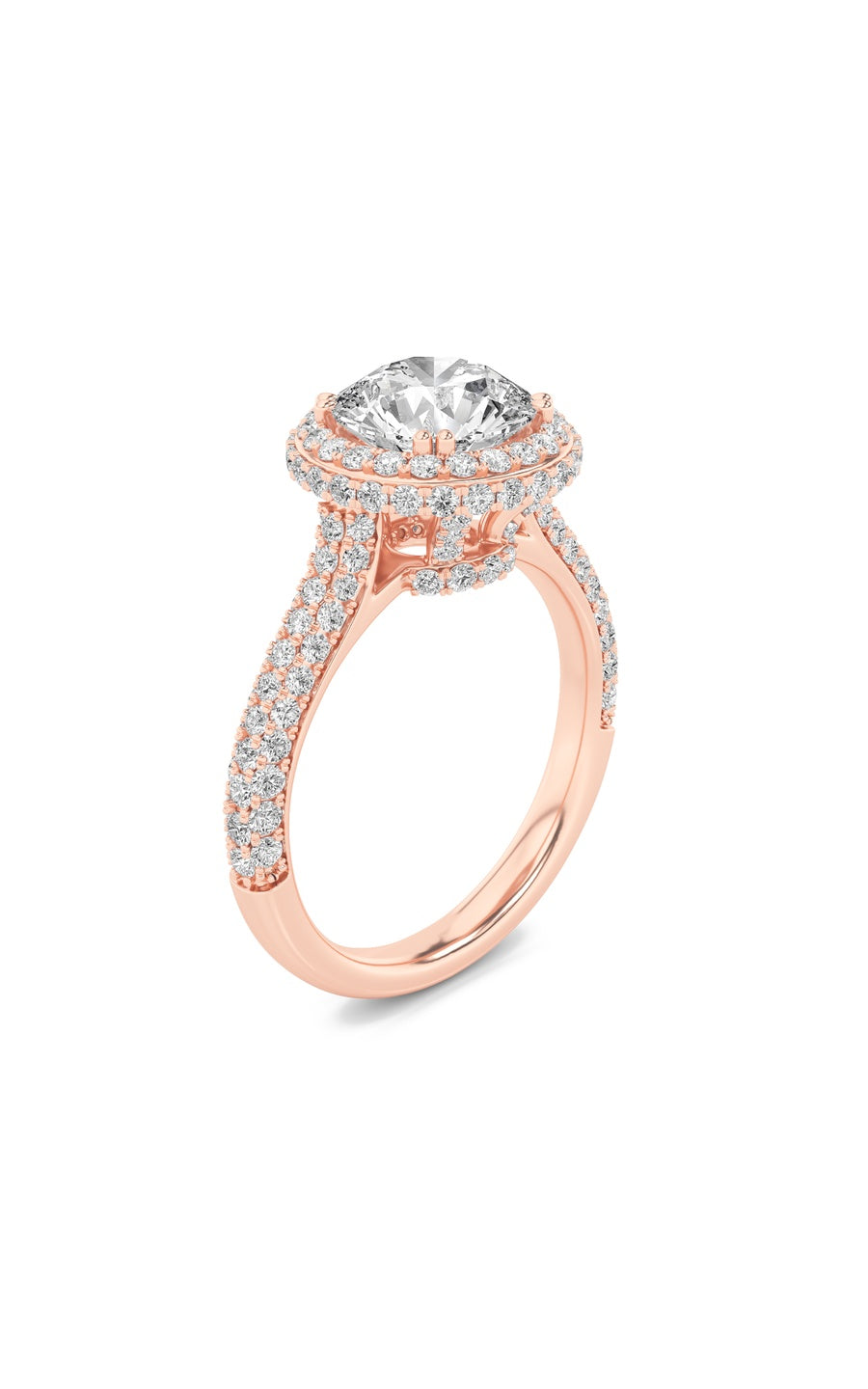 3Cttw Round Shaped Lab Grown Diamond (F/VS) Halo Accented Engagement Ring in 14K Gold