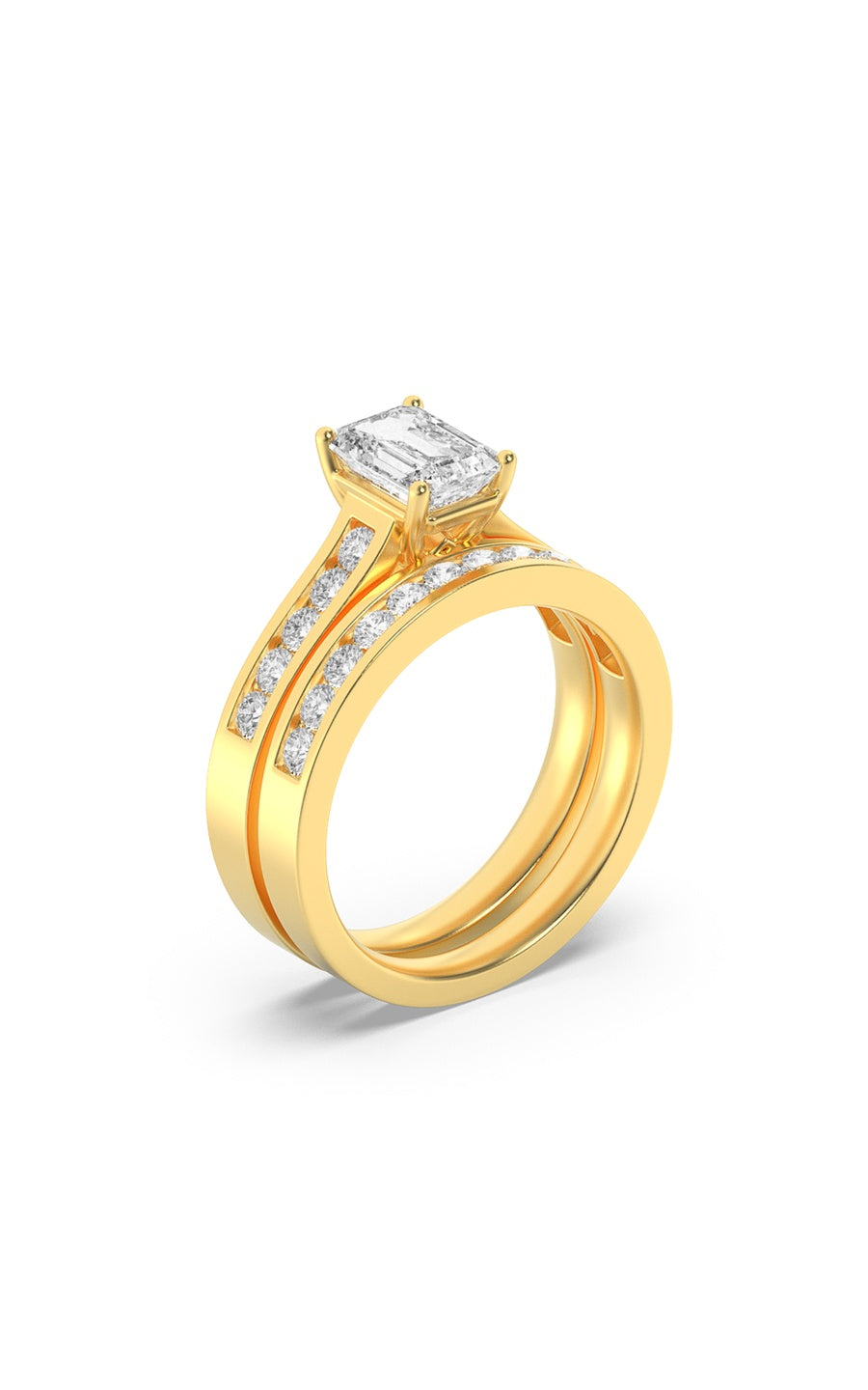 2Cttw Emerald Shaped Lab Grown Diamond (F/VS) Channel Set Bridal Engagement Ring in 14K Gold