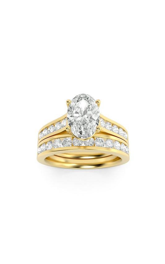 2Cttw Oval Shaped Lab Grown Diamond (G/VS) ChannelSet Bridal Engagement Ring in 10K Gold