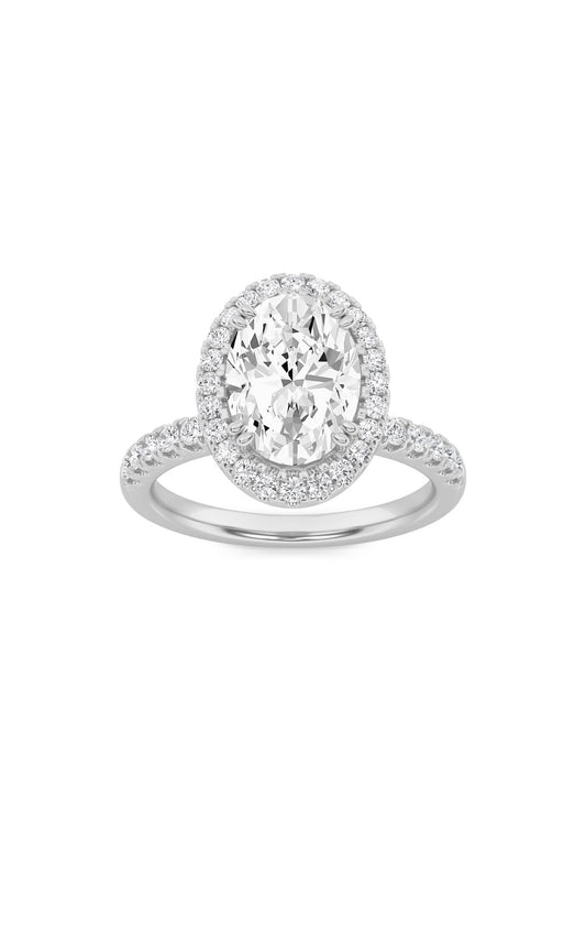 3Cttw Oval Shaped Lab Grown Diamond (F/VS) Halo Accented Engagement Ring in 14K Gold