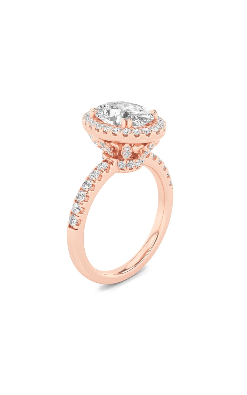 3CTW Oval Shaped Lab Grown Diamond (F/VS) Halo Accented Engagement Ring in 14K Gold