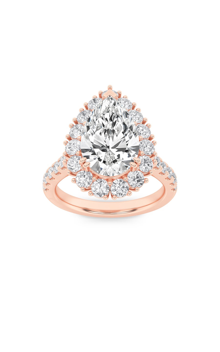 4Cttw Pear Shaped Lab Grown Diamond (F/VS) Bold Classic Engagement Ring in 14K Gold