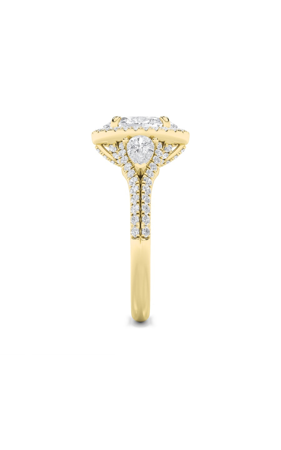 3Cttw Oval Shaped Lab Grown Diamond (F/VS) Three Stone Bold Accented Engagement Ring in 14K Gold