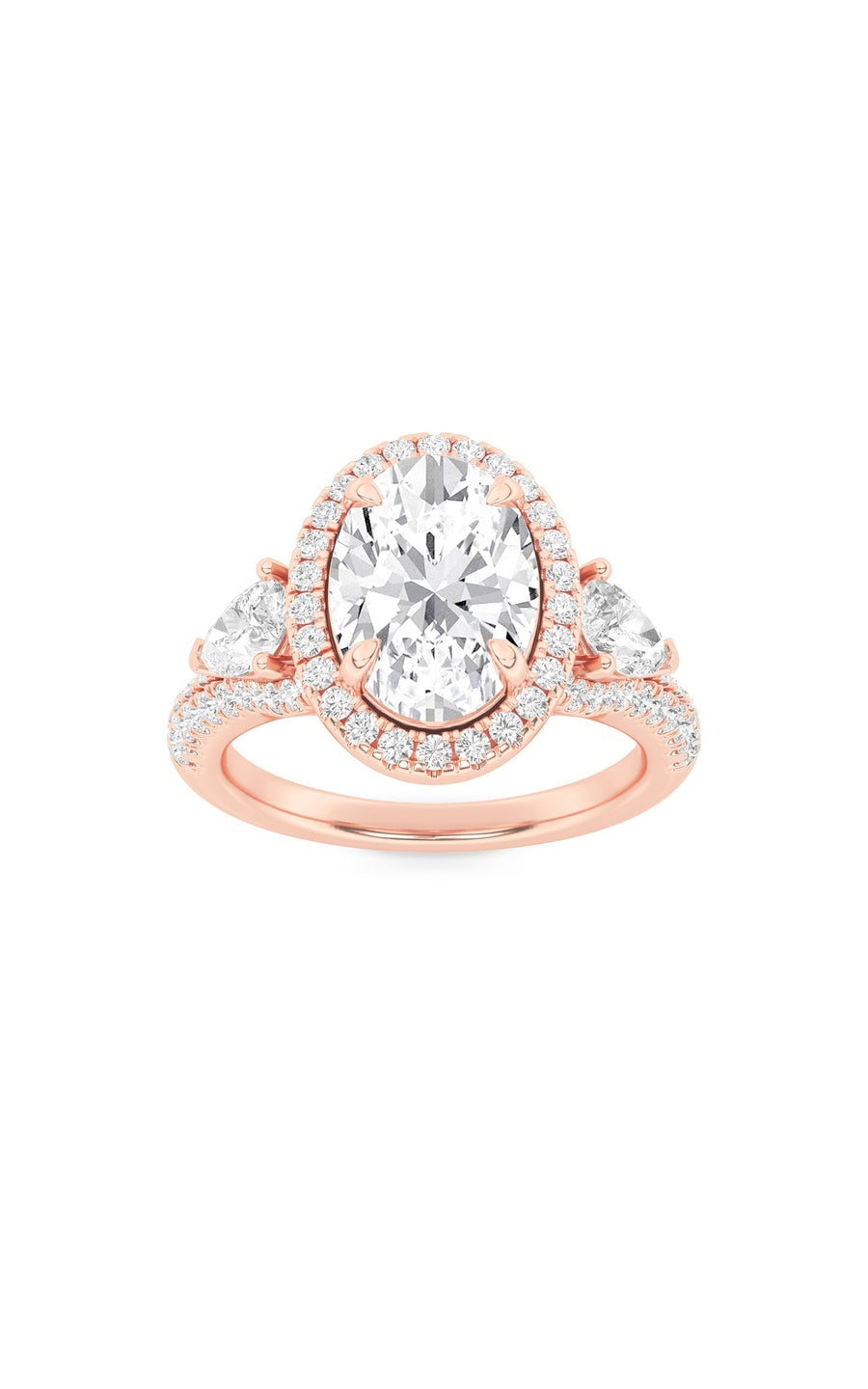 3Cttw Oval Shaped Lab Grown Diamond (F/VS) Three Stone Bold Accented Engagement Ring in 14K Gold