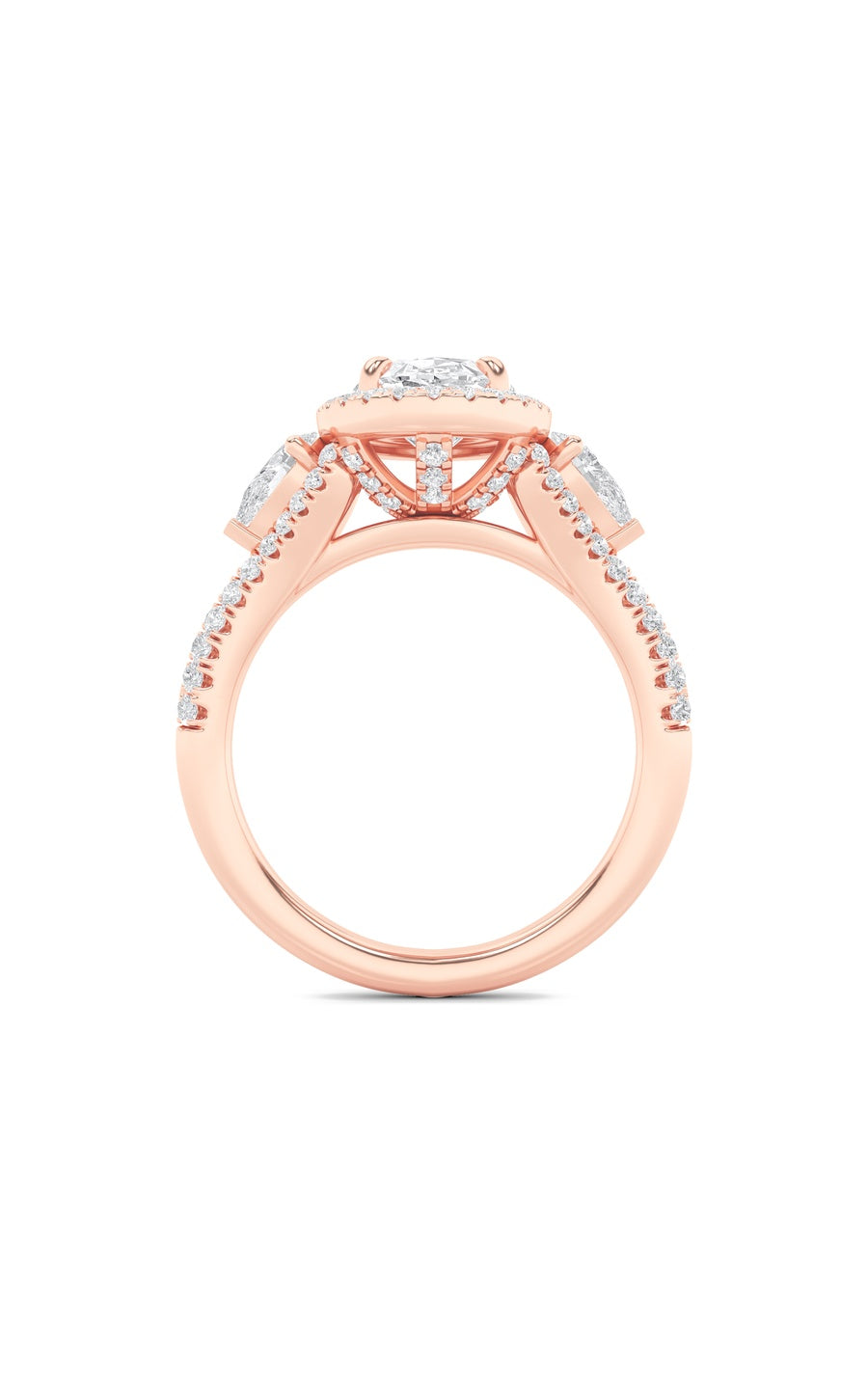 3Cttw Oval Shaped Lab Grown Diamond (F/VS) Three Stone Bold Accented Engagement Ring in 14K Gold