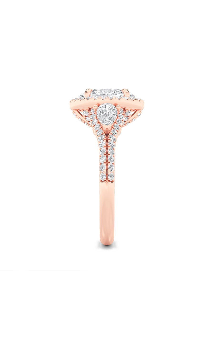3Cttw Oval Shaped Lab Grown Diamond (F/VS) Three Stone Bold Accented Engagement Ring in 14K Gold