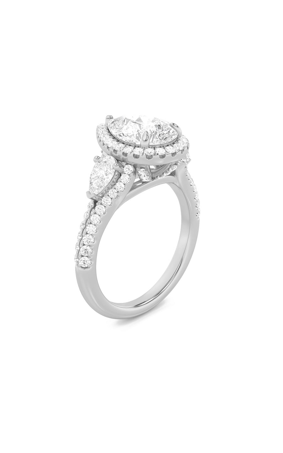 3Cttw Pear Shaped Lab Grown Diamond (F/VS) Three Stone Bold Accented Engagement Ring in 14K Gold