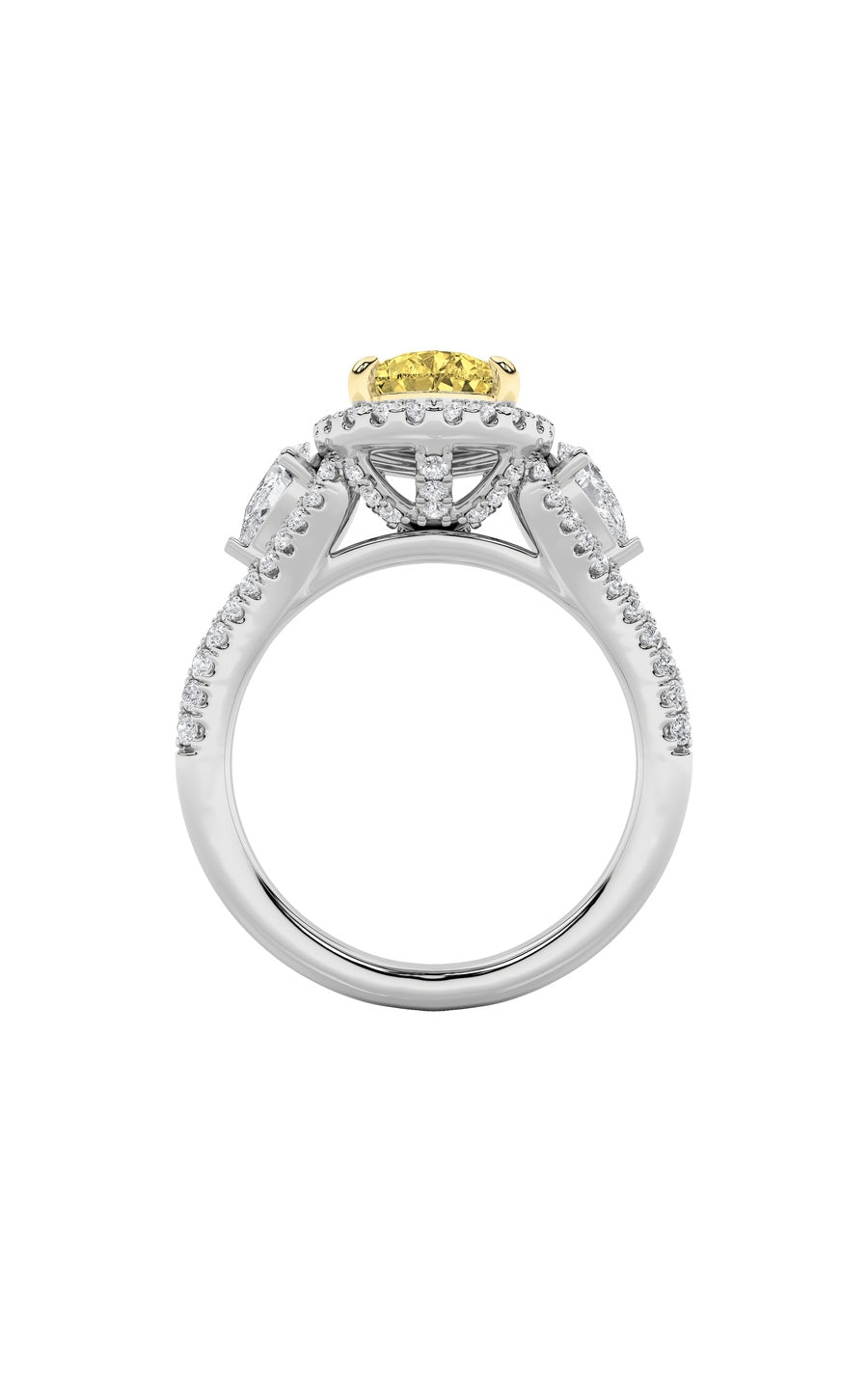 3Cttw Pear Shaped Lab Grown Diamond (F/VS) Three Stone Bold Accented Engagement Ring in 14K Gold