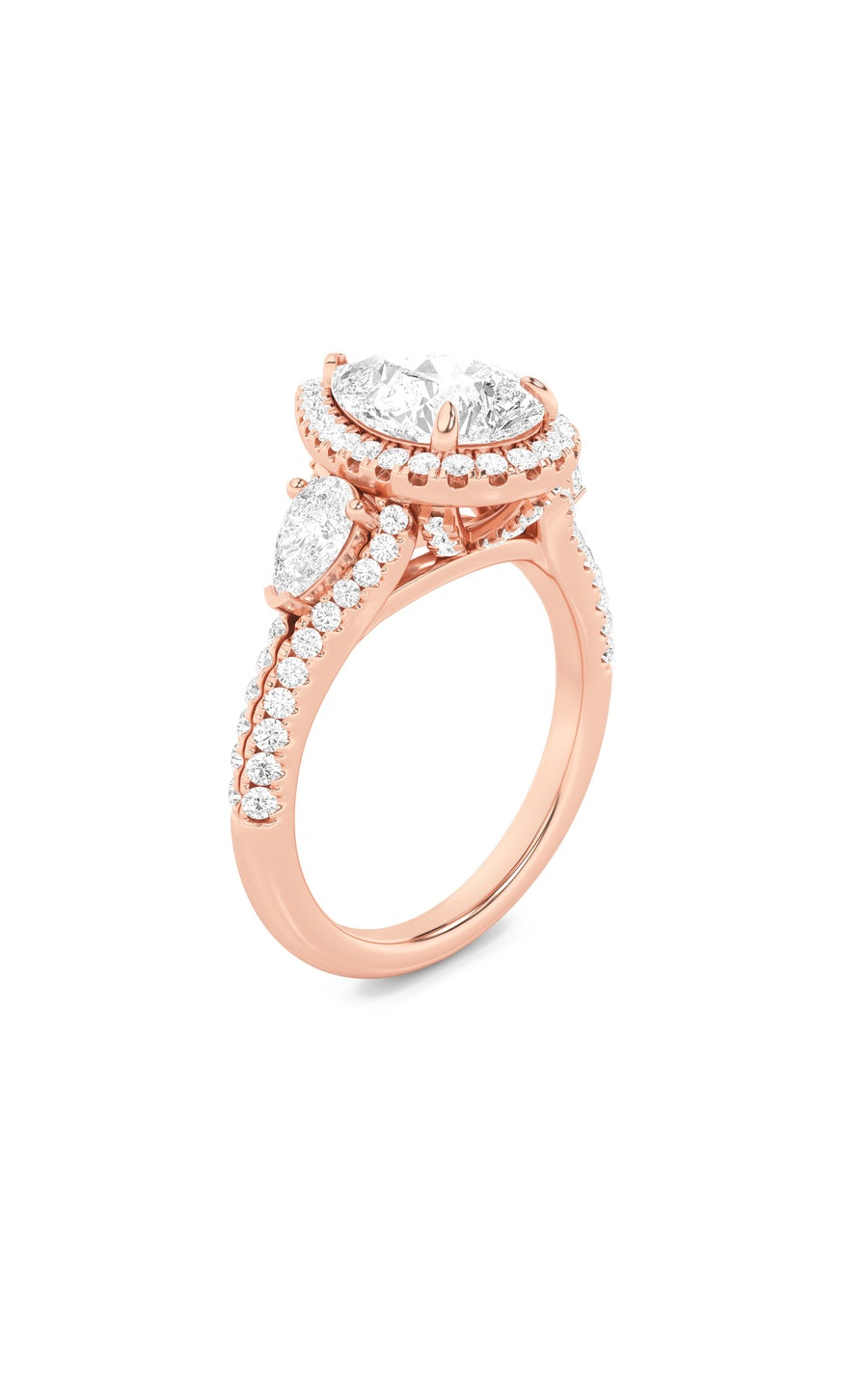 3Cttw Pear Shaped Lab Grown Diamond (F/VS) Three Stone Bold Accented Engagement Ring in 14K Gold